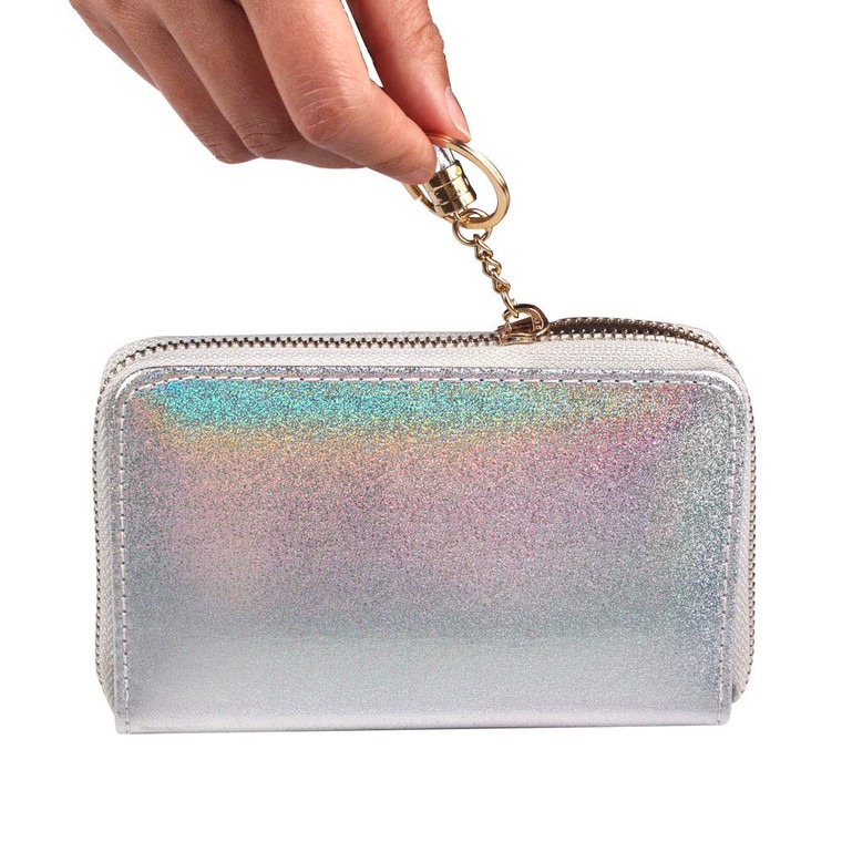 FingerAngel 24 Slots Nail Stamping Plate Holder Case Round Square Rectangular Nail Art Stamp Plate Organizer Stamping Ablum (Laser Rainbow Silver)