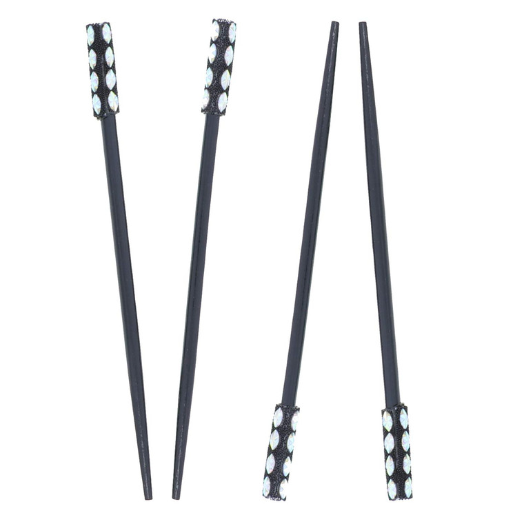2 Sets of Two Wooden Hair Sticks With Gem Top for Women-Black