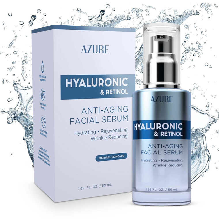Azure Cosmetics Hyaluronic Acid Serum For Face - Ultra Hydrating, Dermatologist Tested, Anti-Aging Moisturizer for Dark Spots, Fine Lines & Wrinkles