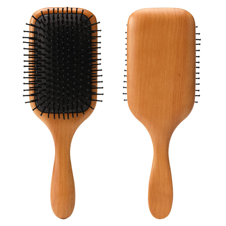 olelo Hair Brush Natural Wooden Paddle Brush, Brushes for Men & Women, Wood Hairbrush for Thick or Curly Hair, Black & Wood Square Hair Brush, Beech