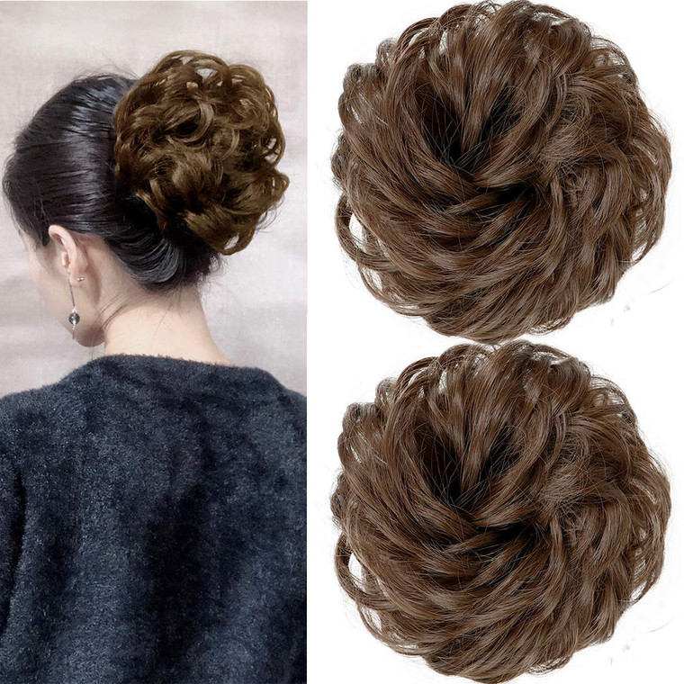 Liliyab Messy Hair Bun Hair Piece 2Pcs Curly Hair Bun Extension Fake hair scrunchie?8?
