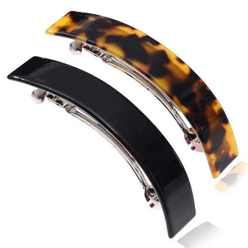 Eyegla Hair Barrettes for Women Large French Barrette Hair Clips Tortoise Shell Barrettes for Thick Hair,2 Pack