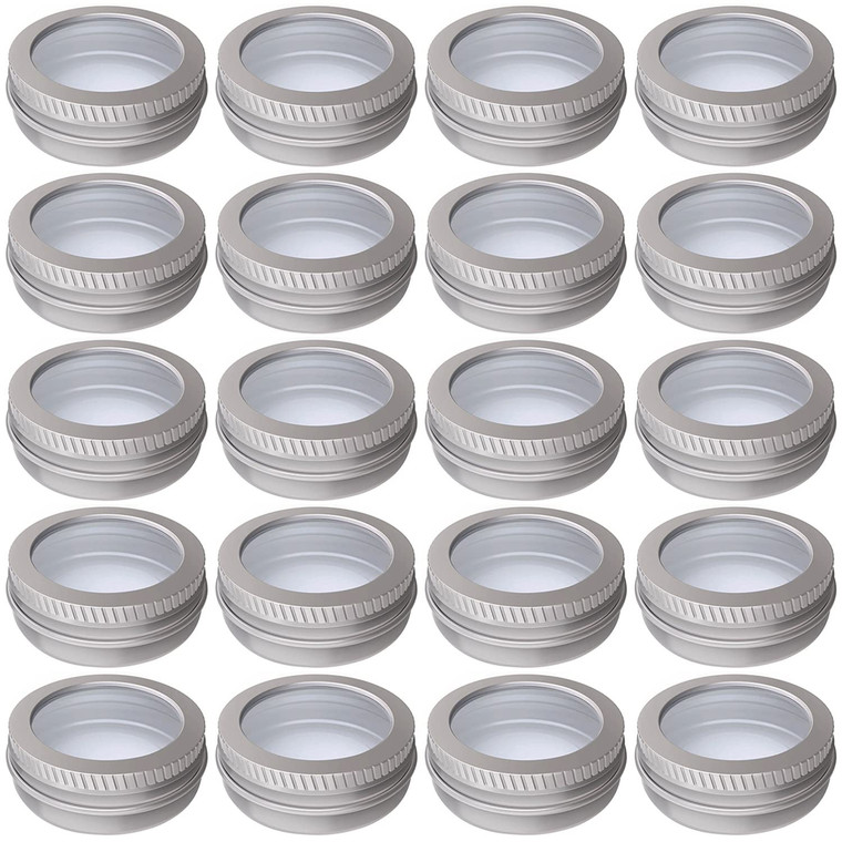 0.5 Ounce Aluminum Tin Jar 15 ml Refillable Containers Clear Top Screw Lid Round Tin Container Bottle 20 Pcs for Cosmetic,Lip Balm, Cream