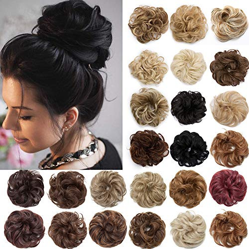 S-noilite Hair Bun Extensions Messy Wavy Curly Dish Donut Scrunchie Hairpiece Accessories Chignons Updo Ponytail Pony Tail Synthetic Hair Extension f