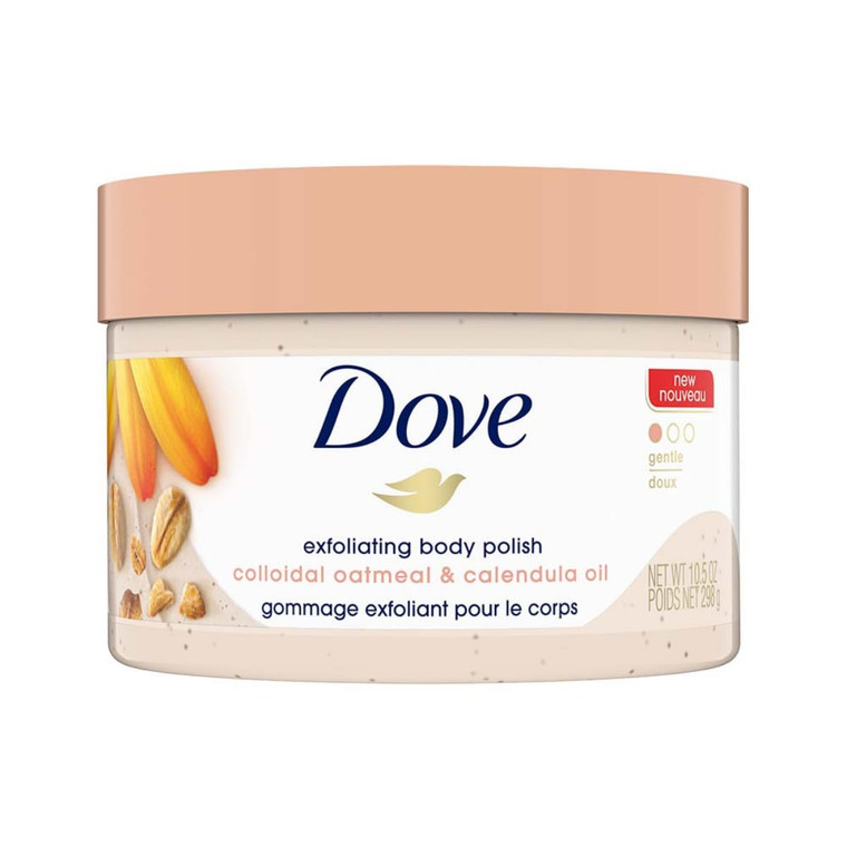 Dove Exfoliating Body Polish Scrub for Silky Skin Oatmeal & Calendula Oil Body Scrub Exfoliates & Gives Lasting Nourishment 10.5 oz