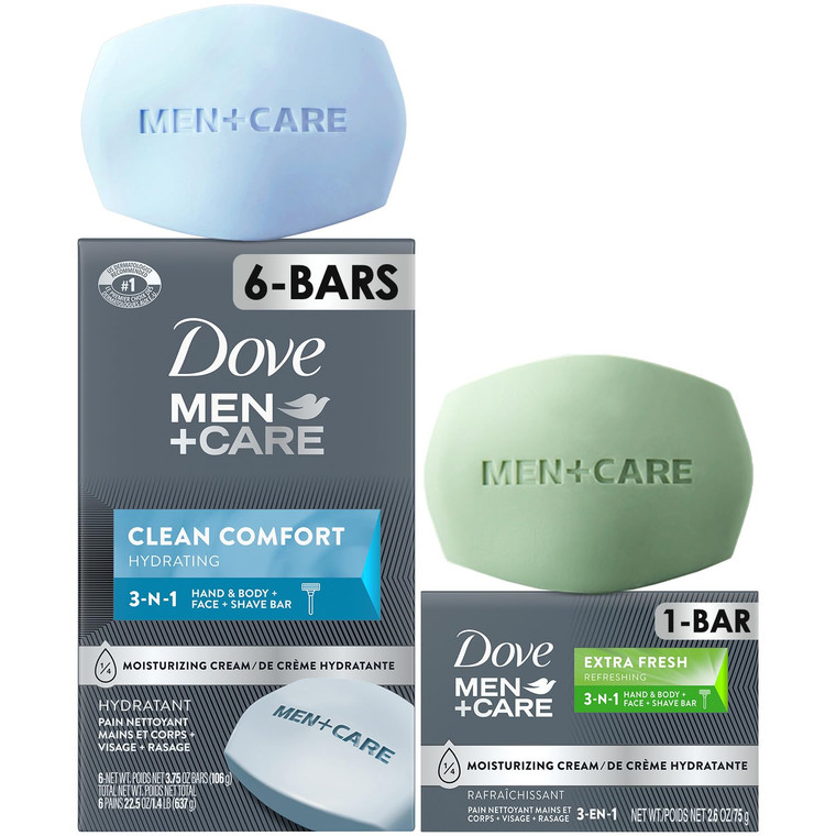 Dove Men Care Body + Face Bar Soap, Clean Comfort Mild Formula, 3.51 oz (100g) - 4 Bars4