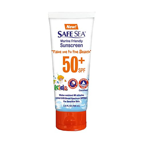 Safe Sea SPF50+ Kids Sunscreen | Travel Size 3.4 oz. | For sensitive skin | anti-jellyfish and Sea Lice sting protective lotion | Coral reef safe sun
