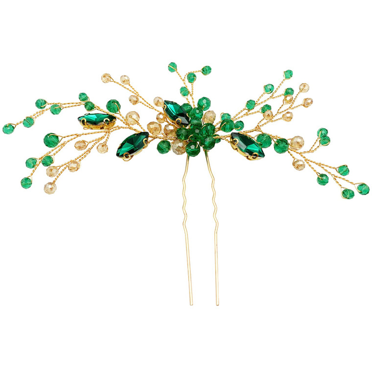 BETITETO Crystal Bridal Hair Pin Emerald Green Gold Hair Vine Accessories Headpiece Elegant for Wedding Party Banquet (Wine Red)