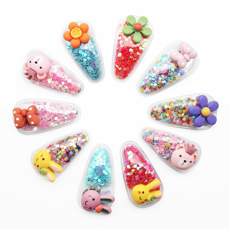 TANLOMY Hair Clip, Little Girl Hair Clips, Flower Pins Clips, Hair Clips for Toddlers Barrettes and Girls Bow Snap Clips with Glitter Sequins Inside,
