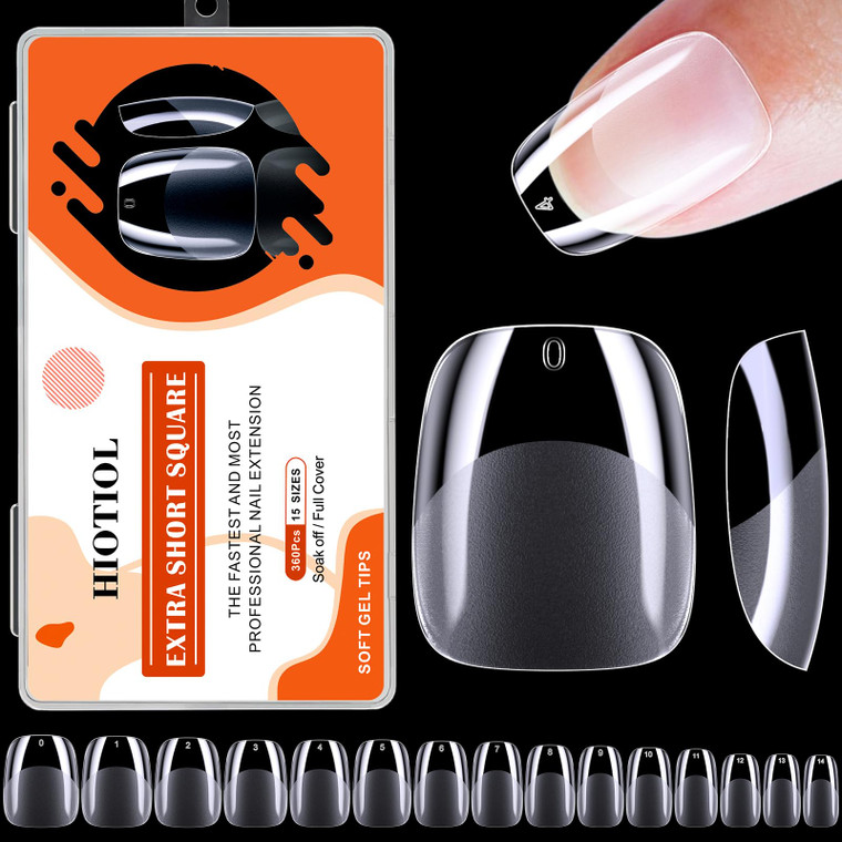 HIOTIOL Medium Square Nail Tips, 552pcs Gel Nail Tips Clear Press on Nails Pre-shape for Full Cover Square Nails French False Nails For Nail Extensio