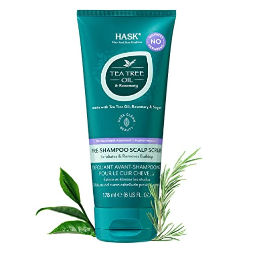 HASK TEA TREE OIL & ROSEMARY Pre-Shampoo Scalp Scrub for All Hair Types, Color Safe, Gluten-Free, Sulfate-Free, Paraben-Free, Cruelty-Free, 6 OZ