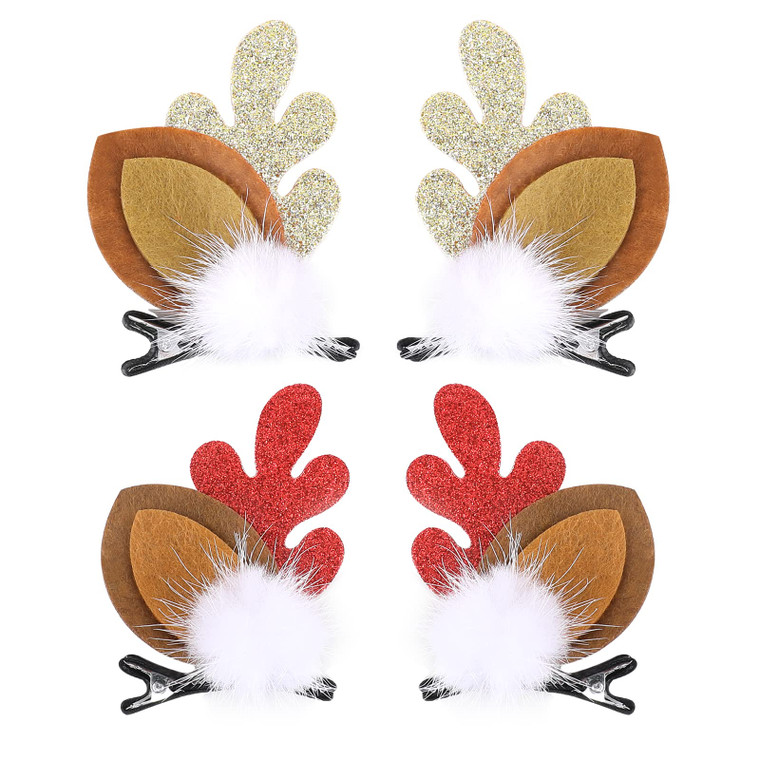 Boobeen Christmas Hair Clip - 2 Pairs Cute Reindeer Antlers Ears Hair Accessory Antlers Headdress Hairpin for Christmas Party (Christmas 14-15)