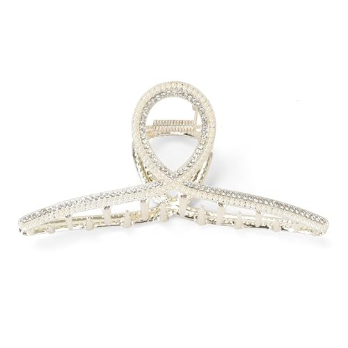 FAELBATY Large Metal Hair Clip for Women's Thick Hair 4.5 Inch, Pearls and Rhinestones Design, Strong Hold Claw Barrettes for Long Hair, Hair Accesso