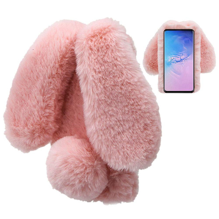 LCHDA Rabbit Case Compatible with iPhone 16 Pro Max 6.9", Cute 3D Bunny Ears Soft Furry Hairball Fuzzy Winter Warm Faux Fur Plush Fluffy TPU Bumper W