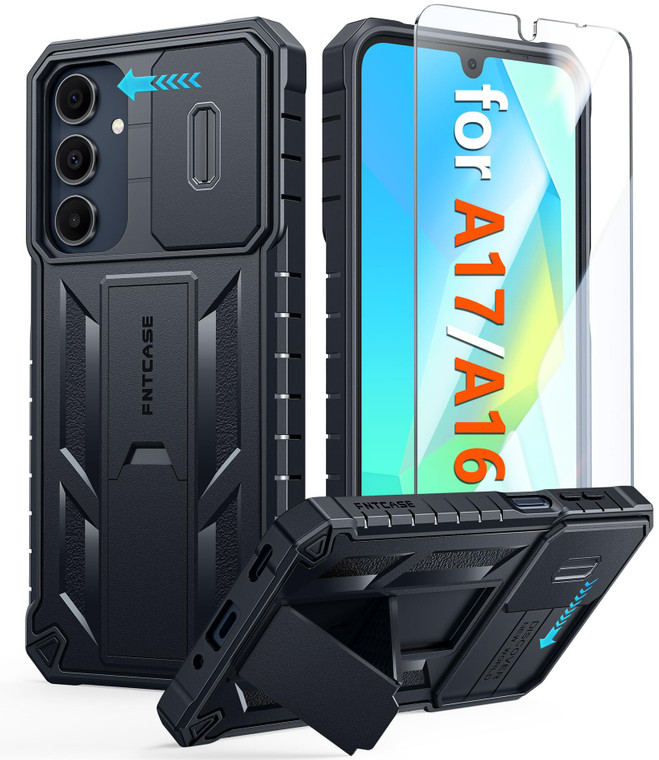 FNTCASE for Galaxy A17/A16-5G Case: Samsung A17 5G Military-Grade Dropproof Phone Cover with Kickstand & Slide Camera Cover | Protective Heavy Duty R