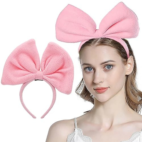 Olbye Bow Headbands Pink Headband with Bow Big Bows Hairbands Fleece Red Bowknot Head Band Huge Bow Hair Hoop Costume Party Headdress Cosplay Christm