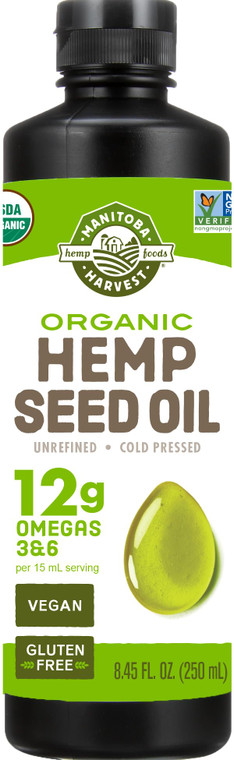 Manitoba Harvest Organic Hemp Oil, Cold Pressed, 12g of Omegas 3&6 Per Serving, Non-GMO, 8.45 Fl Oz