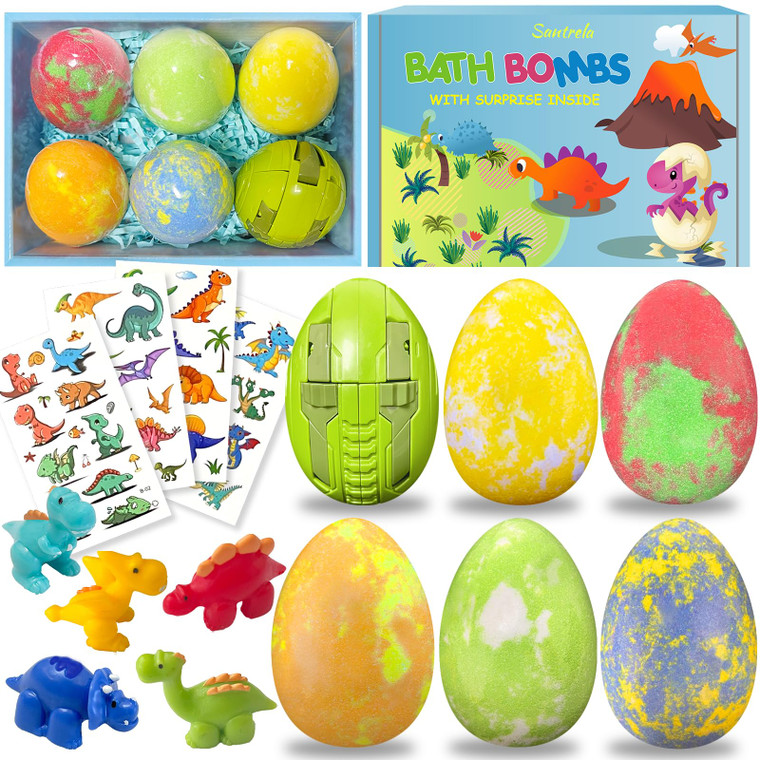 Bath Bombs for Kids with Surprise Toys Inside, Dino Egg Bath Bombs Gift Set with Dinosaur Toy for Boys Girls 3 4 5 6 7 8 9 Years, Bubble Fizzy Spa Ha