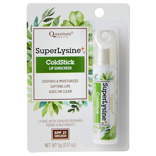 Quantum Health SuperLysine+ Coldstick Lip Sunscreen - Lysine Herbs & Nutrients Soothe & Moisturize Lips - Softens & Protects from the Sun - SPF 21 -