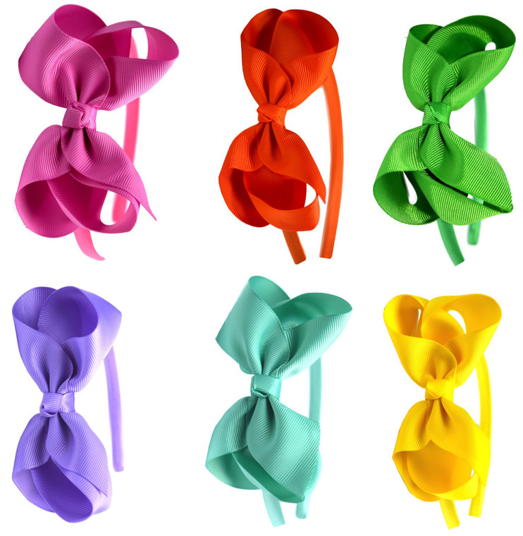 Syleia Fashion Headbands with 4 inch Bow, Set of 6 Pink, Orange, Green, Lavender, Teal and Yellow - School and Playtime Perfect Hair 