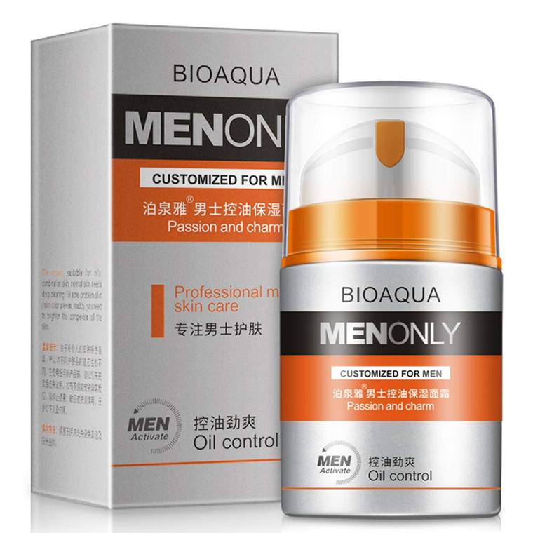 BIOAQUA Men ?lean Pores Skin Face Cream Controls Sebum Hydro-lipid Skin Oil Balance Nourishes Feeling of Freshness 50g