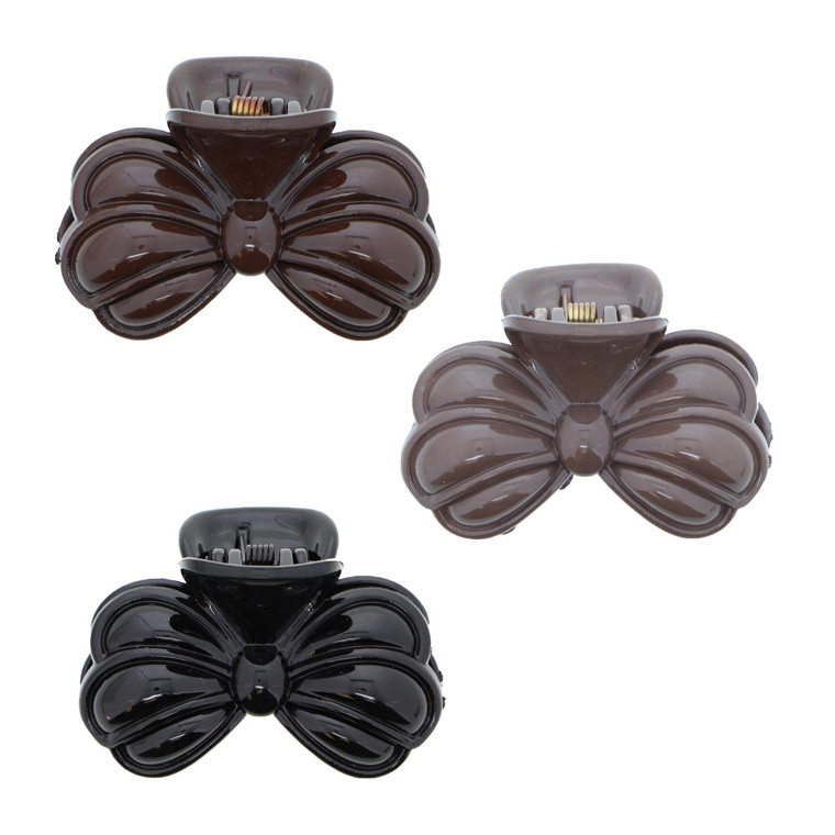 Small Bow Shaped Jaw Hair Clip with Strong Springs - Set of 3 (Mix)