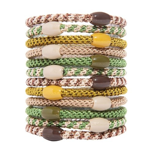 Green Hair Ties for Thin Hair, Narrow Grab & Go Ponytail Holders, 12 Pack, Cadet, Thin No-Crease Bands with Strong Hold, Damage-Free Design, Earthy G