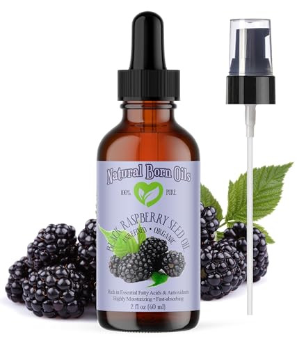 Natural Born Oils 2oz Black Raspberry Seed Oil, 100% Pure & Natural, Cold-Pressed, Unrefined, Organic, for Healthy Skin & Hair - Includes Pump & Drop