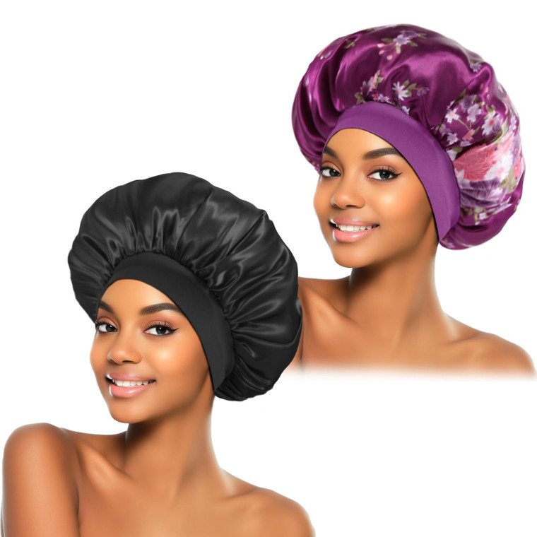 Silk Bonnet for Sleeping, Satin Hair Bonnets Large Sleep Cap for Women, Hair Wrap for Curly Hair Afros with Tie Band (Pink)*