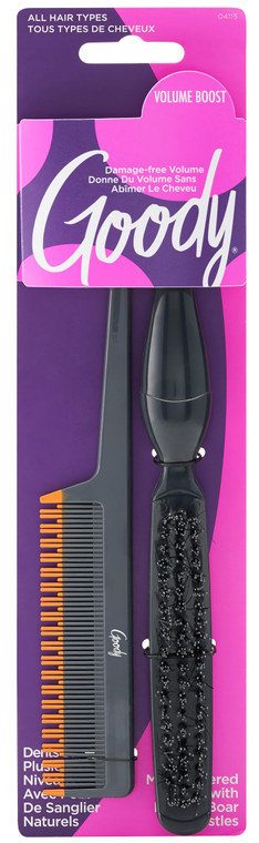 Goody Volume Boost Teasing Brush & Comb Set | Boar Bristle Damage-Free Root Lift & Backcombing Tool for Volumizing & Texture | Works on All Hair Type