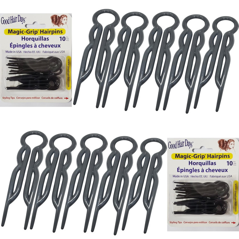 Good Hair Days Hair Pins - 2 1/2" Plastic, U-shaped Magic Grip Hairpins, Strong Durable Pins For Fine, Thick & Long Hair, Styling Accessories - Black