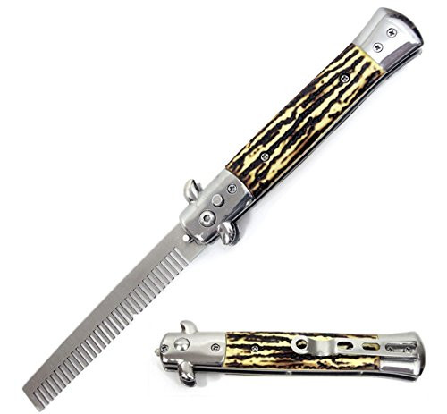 Le Fu Li Pocket Folding Flick Hair Comb For Beard, Mustache, Head Black Pearl Handle ~ Mens Pocket Comb stainless steel spring jump Brush Salon Beaut