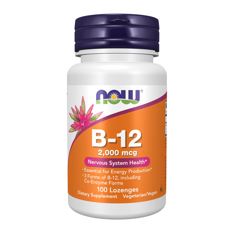 NOW Foods Supplements, B-12 2,000 mcg, Energy Production*, Nervous System Health*, 100 Lozenges