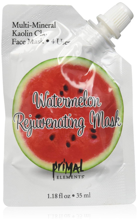 Primal Elements Face Mask, Clay Mud Facial Treatment, Multi-Use Package, 1.18 oz - Watermelon Rejuvenating