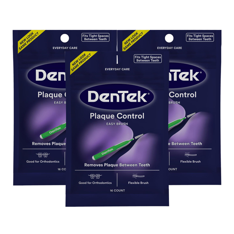 DenTek Plaque Control, Interdental Brushes for Cleaning Between Teeth, Safe for Braces & Dental Work, 16 Count, Pack of 3