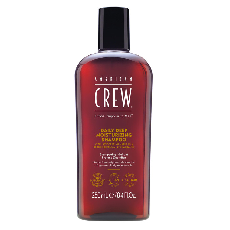 AMERICAN CREW Shampoo for Men, Daily Deep Moisturizer, Naturally Derived, Vegan Formula, Citrus Mint Fragrance, 8.45 Fl Oz