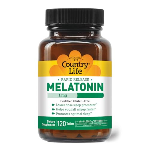 Country Life Melatonin Sleep Aid 1mg - Non-GMO, Gluten-Free, Vegan - Rapid-Release, Fast Dissolve Tablets for Optimal Sleep - No Yeast, Corn, Wheat,