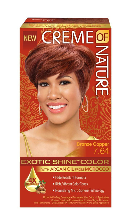 Exotic Shine Hair Color by Creme of Nature, 7.64 Bronze Copper, with Argan Oil from Morocco, 1 Application