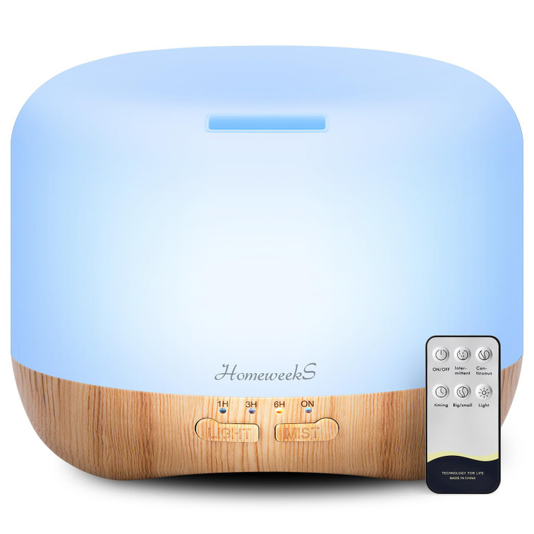 Homeweeks 300ml Essential Oil Diffuser, Quiet Aromatherapy Mist Diffusers for Essential Oils, Wood Grain, Ultrasonic, Remote Control, Timer, 7 Colors