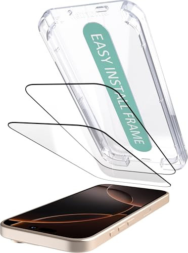 Smartish® 2-Pack Tempered Glass Screen Protector for iPhone 16 Pro Max - Tuff Sheet - 9H Easy Install Frame [Scratch Resistant] Case-Friendly - Dynam