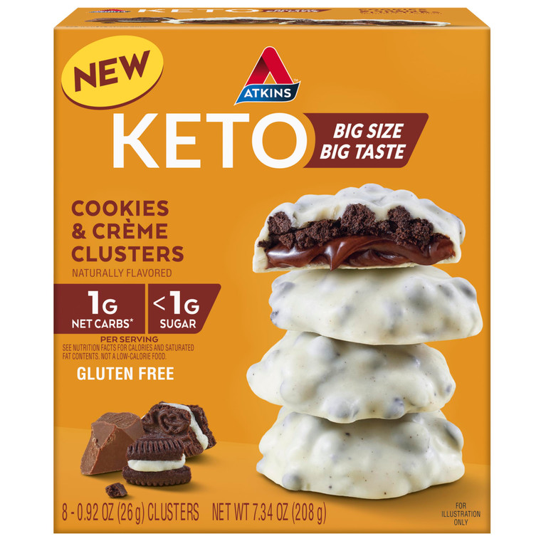Atkins Keto Cookies & Crème Clusters, Gluten Free, High Fiber, Low Carb, Keto Friendly, 8 Count