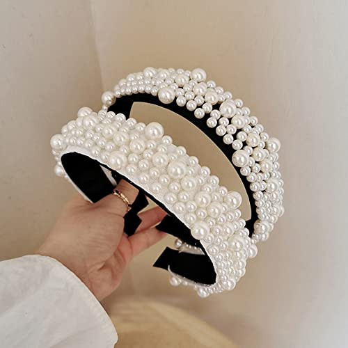 Wiwpar Pearl Headbands Wide Hair Hoop with Pearls Elegant White Pearl Head Band Headwear Bridal Hair Hoop Wedding Hair Accessories White for Women Gi