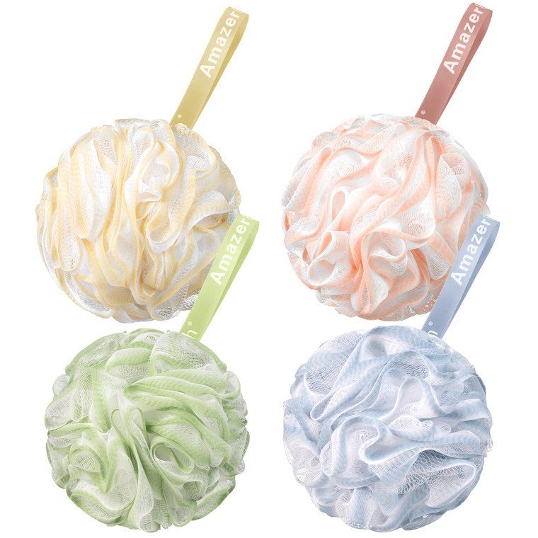 AmazerBath Loofah Sponge 75g/Piece, Exfoliating Bath Sponge Body Scrubber - Loofa Set of 4 - Cotton Candy Quartet, Large