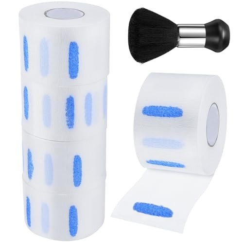 SenseYo 5 Rolls Barber Neck Paper Strips Band Disposable Haircutting Stretchy Barber Neck Tissue Wrap with Brush for Salon Haircut Spa Massage