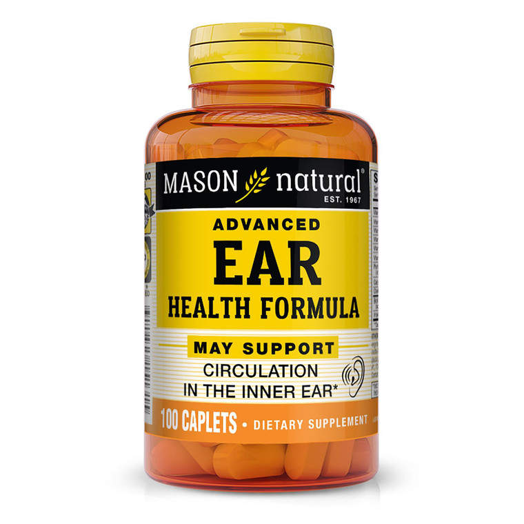 MASON NATURAL Advanced Ear Health, 33 Day Supply, Supports Normal Circulation in The Inner Ear & Ringing, 100 Caplets