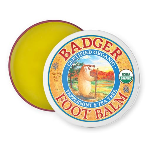 Badger Foot Balm, 100% Organic Foot Cream for Dry Cracked Heels and Feet, Fast Acting Foot Care for Women & Men, All-Natural Cracked Heel Treatment,