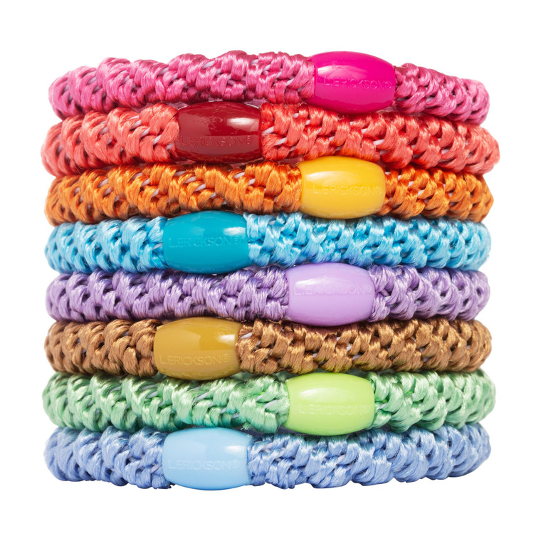 L. Erickson Colorful Hair Ties for Thick Hair, Grab & Go Ponytail Holders, 8 Pack, Spring, Thick No-Crease Bands with Strong Hold, Damage-Free Design