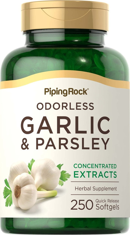 Piping Rock Odorless Garlic and Parsley Pills | 250 Softgel Capsules | Concentrated Herbal Extract | Non-GMO, Gluten Free Supplement