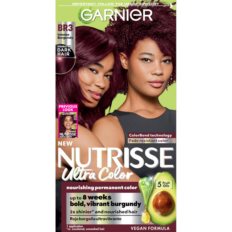 Garnier Hair Color Nutrisse Ultra Color Nourishing Creme, BR3 Intense Burgundy (Lotus Berry) Red Permanent Hair Dye, 1 Count (Packaging May Vary)