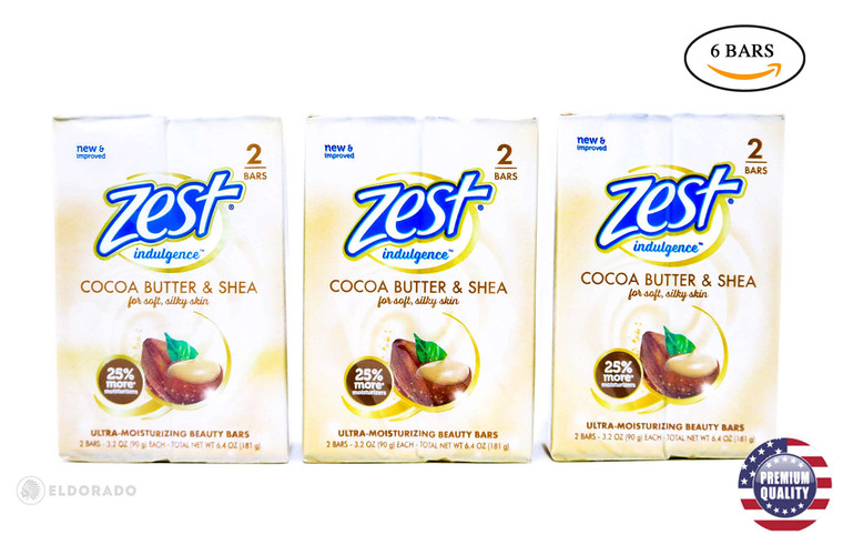 Zest Creamy Cocoa Butter & Shea Soap, 6 Bars, 3.2 Oz. Each